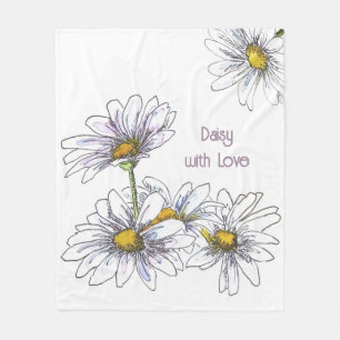 Floral Watercolor Daisy with Love  Fleece Blanket