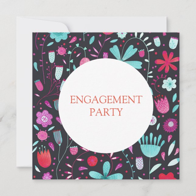 Floral Watercolor Dark Engagement Party Invitation (Front)
