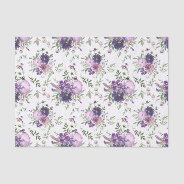 Floral Watercolor Decoupage Purple Tissue Paper (Front)
