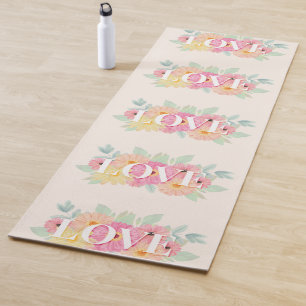 Floral Watercolor Design Love Yoga Mat