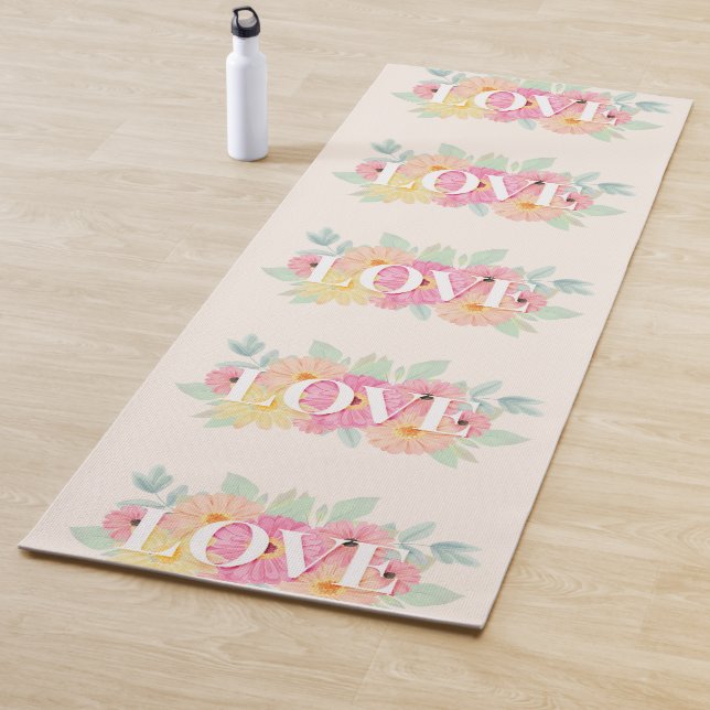 Floral Watercolor Design Love Yoga Mat (In Situ)