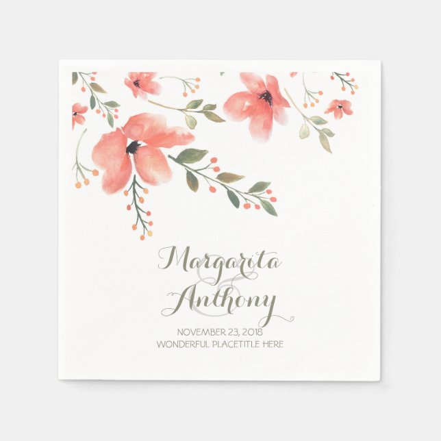 Floral Watercolor Elegant Wedding Napkin (Front)