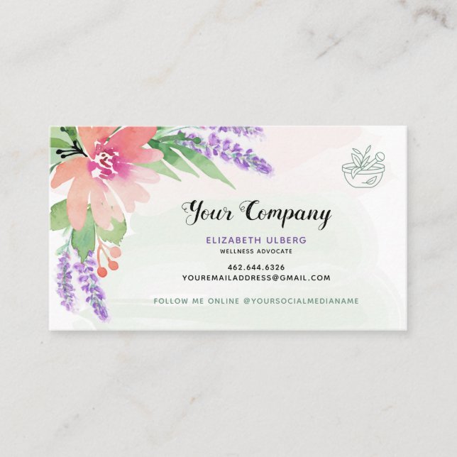 Floral Watercolor Essential Oils Business Card (Front)