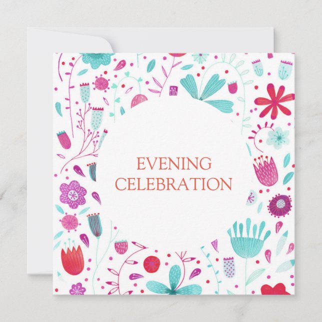 Floral Watercolor Evening Wedding Invitation (Front)