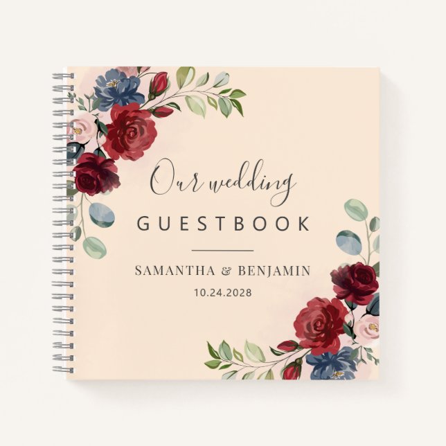 Floral Watercolor Fall Wedding Guest Book (Front)