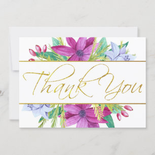Floral Watercolor Faux Gold Foil Thank You Card