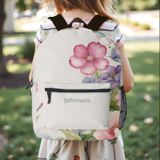 Floral Watercolor Feminine Pink Purple Cottagecore Printed Backpack