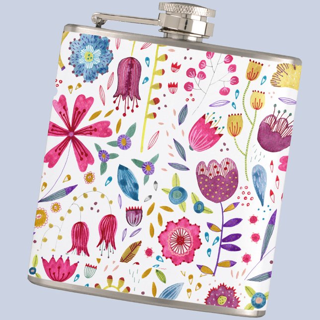 Floral Watercolor Flask (Watercolor modern floral patttern hip flask)