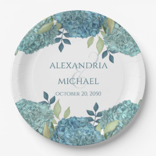 Floral Watercolor Floral Blue Hydrangea Simple Paper Plate