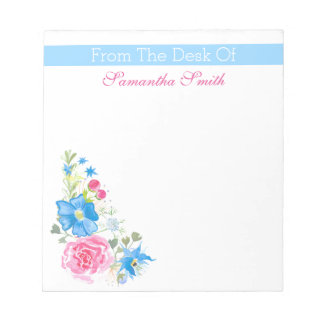 Floral watercolor flower | Personalise name Notepad