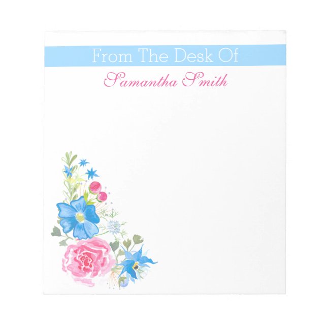 Floral watercolor flower | Personalise name Notepad (Front)