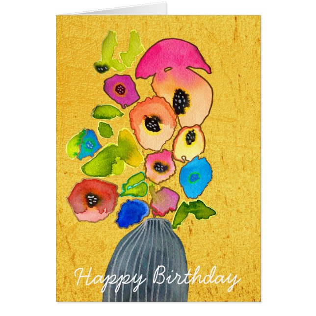 Floral watercolor flowers in vase (Front)