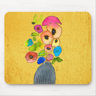Floral watercolor flowers in vase mouse mat