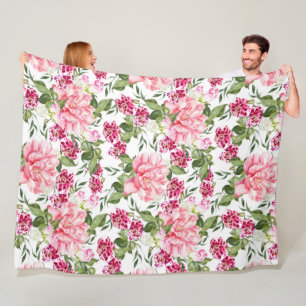 Floral Watercolor Flowers Roses Peony Orchids Fleece Blanket