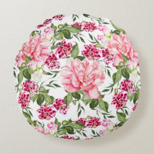 Floral Watercolor Flowers Roses Peony Orchids Round Cushion