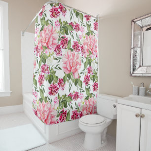 Floral Watercolor Flowers Roses Peony Orchids Shower Curtain