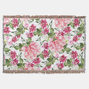 Floral Watercolor Flowers Roses Peony Orchids Throw Blanket