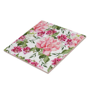 Floral Watercolor Flowers Roses Peony Orchids Tile