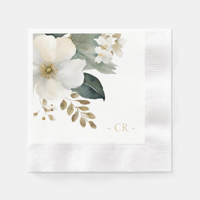 Floral Watercolor Foliage Initials  Napkin (Front)