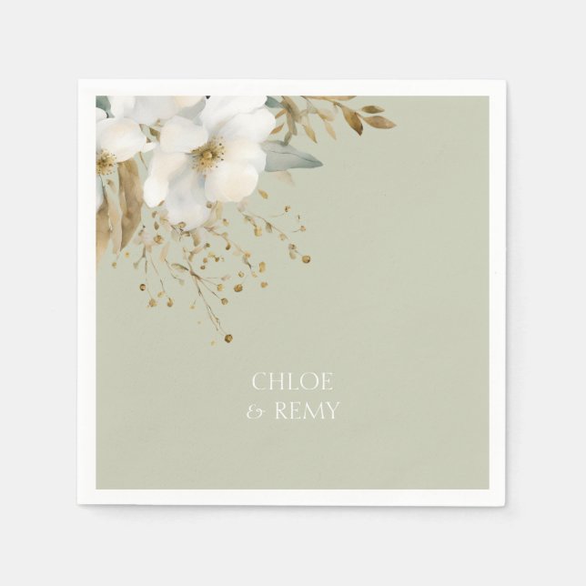 Floral Watercolor Foliage Sage Green Napkin (Front)