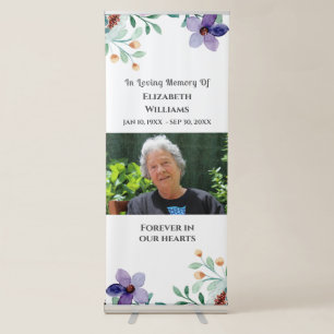 Floral Watercolor Forever In Our Hearts Memorial Retractable Banner