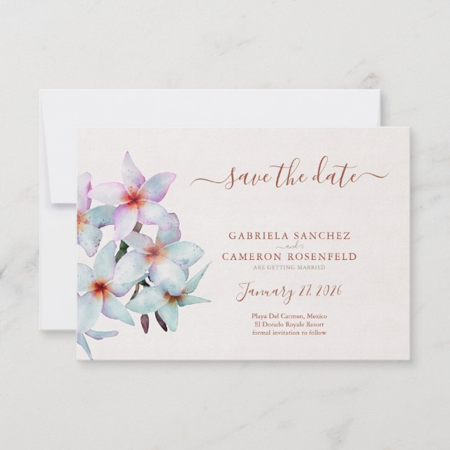 Floral Watercolor Frangipani Terracotta Wedding (Front)