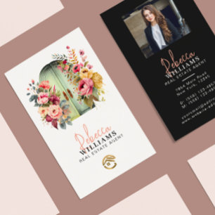 Floral Watercolor Front Door Real Estate Agent Business Card