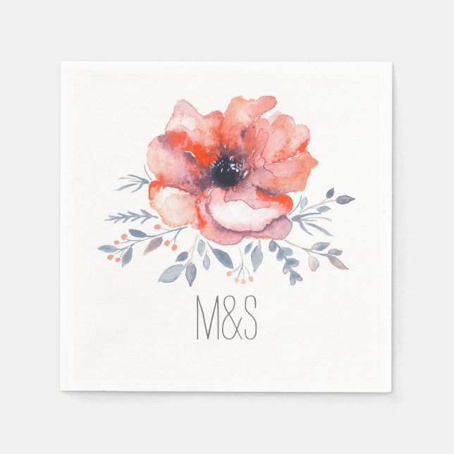 Floral Watercolor Garden Wedding Napkin (Front)