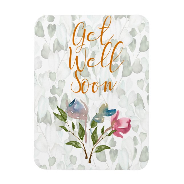 Floral Watercolor Get Well Soon Card Magnet (Vertical)