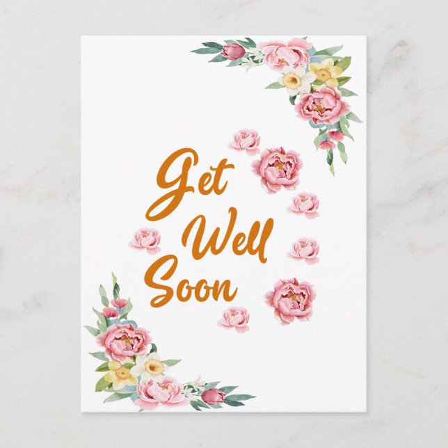 Floral Watercolor Get Well Soon Postcard (Front)
