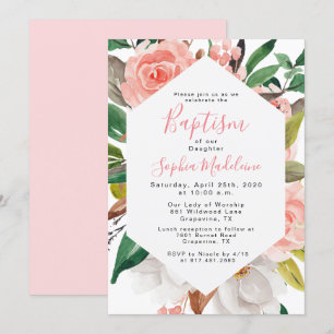Floral Watercolor Girl Baptism Invitation