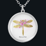 *~*  Floral Watercolor GOLD Glitter Dragonfly  Sil Silver Plated Necklace<br><div class="desc">SILVER PLATE NECKLACE Intention Jewellery - round Soothing Calming energy charged JEWELRY WITH INTENTION (R) Set an intention in a positive manner such as " I AM ... ." . The energy will help you in positive Transformation. When one is calm, healing can occur. A DRAGONFLY is a symbol of...</div>