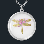 *~*  Floral Watercolor GOLD Glitter Dragonfly  Silver Plated Necklace<br><div class="desc">SILVER PLATE NECKLACE Intention Jewellery - round Soothing Calming energy charged JEWELRY WITH INTENTION (R) Set an intention in a positive manner such as " I AM ... ." . The energy will help you in positive Transformation. When one is calm, healing can occur. A DRAGONFLY is a symbol of...</div>
