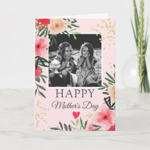 Floral watercolor gold poem photo Mother's day Card
