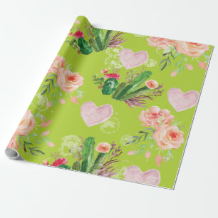 Floral watercolor Green Cactus Wrapping Paper