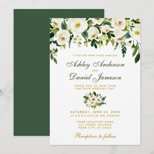 Floral Watercolor Green Gold Wedding Invitation GB