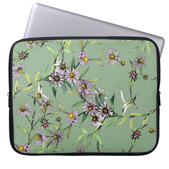 Floral Watercolor: Green Seamless Pattern Laptop Sleeve (Front)