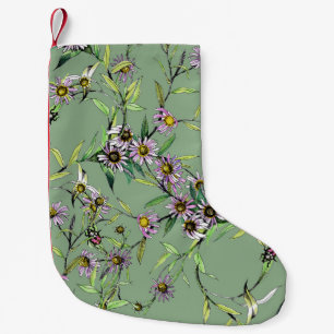 Floral Watercolor: Green Seamless Pattern Small Christmas Stocking