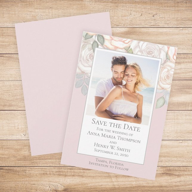 Floral Watercolor Greenery Save the Date Blush  Invitation (Creator Uploaded)