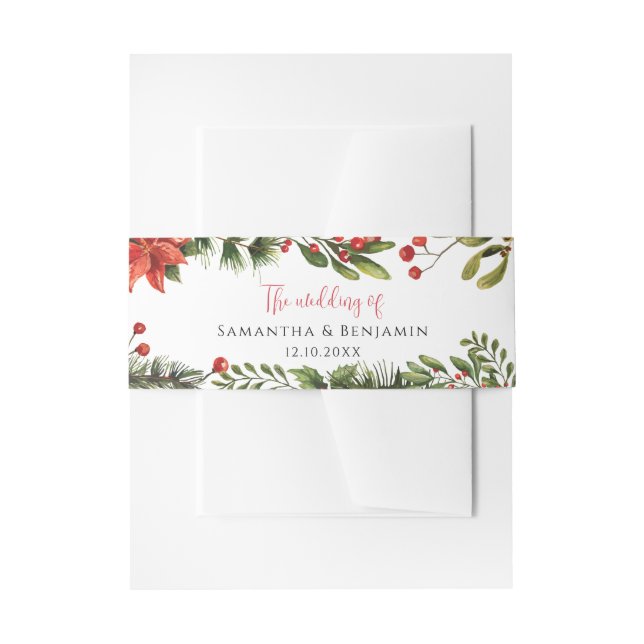Floral Watercolor Greenery Winter Wedding Invitation Belly Band (Front Example)