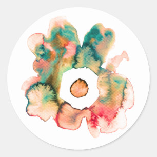 Floral watercolor hand drawn abstract art classic  round sticker