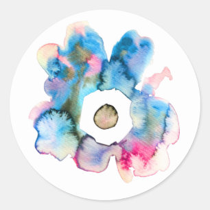 Floral watercolor hand drawn abstract art classic round sticker