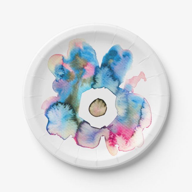 Floral watercolor hand drawn abstract art paper plate (Front)