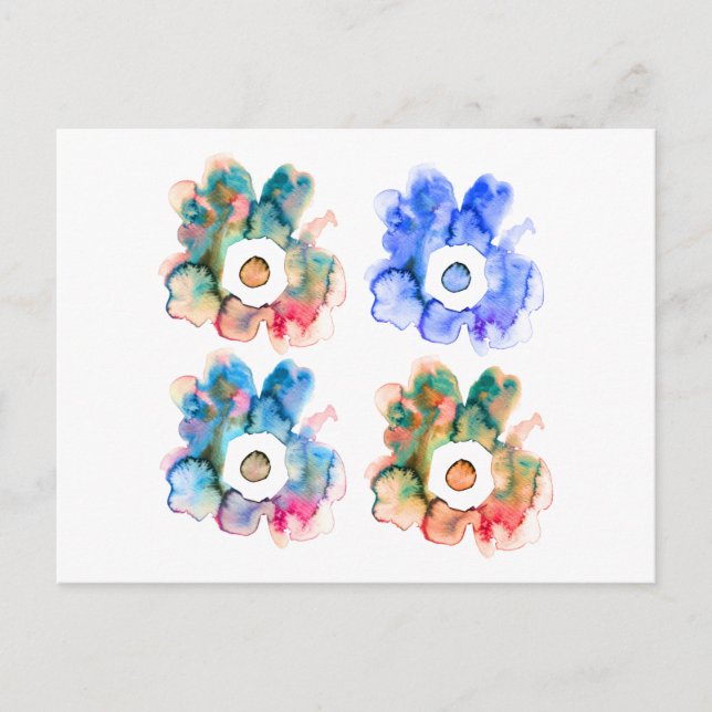 Floral watercolor hand drawn abstract art postcard (Front)