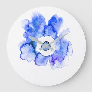 Floral watercolor hand drawn abstract art square w large clock