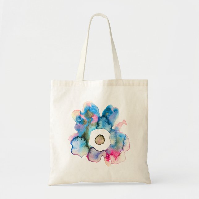 Floral watercolor hand drawn abstract art tote bag (Front)