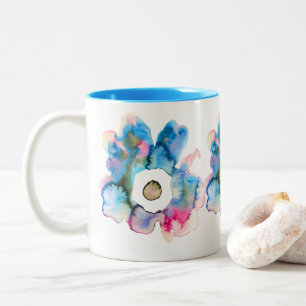 Floral watercolor hand drawn abstract art Two-Tone coffee mug