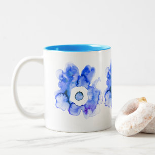 Floral watercolor hand drawn abstract art Two-Tone Coffee Mug