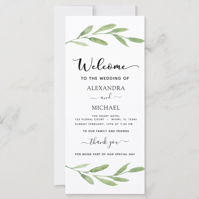 Floral Watercolor Hand Lettered Wedding Program (Front)