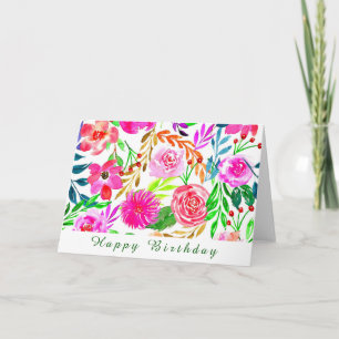 FLORAL WATERCOLOR HAPPY BIRTHDAY  CARD